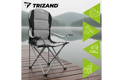 Skladacie rybárske kreslo s podrúčkami - šedočierne
