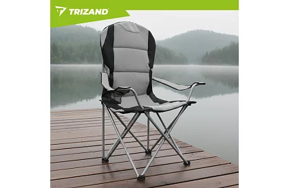 Skladacie rybárske kreslo s podrúčkami - šedočierne