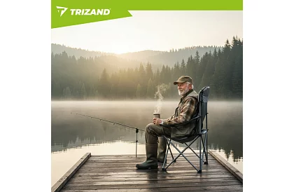 Skladacie rybárske kreslo s podrúčkami - šedočierne