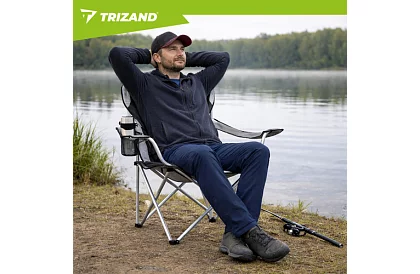 Skladacie rybárske kreslo s podrúčkami - šedočierne