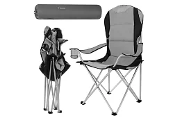 Skladacie rybárske kreslo s podrúčkami - šedočierne