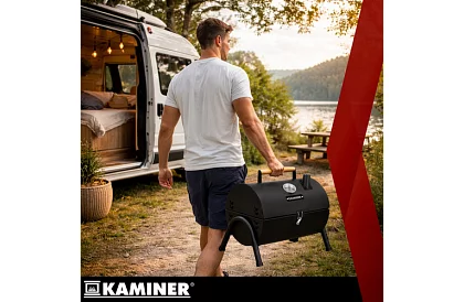 Kempingový gril na drevené uhlie – 2 rošty, teplomer