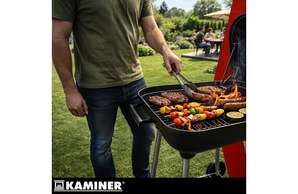 Záhradný gril na drevené uhlie 53 x 77 x 46cm – prenosný na kolieskach