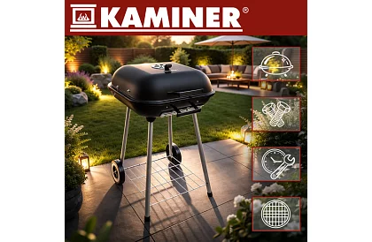 Záhradný gril na drevené uhlie 53 x 77 x 46cm – prenosný na kolieskach