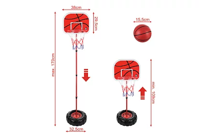 Detský nastaviteľný basketbalový kôš s doskou + loptou