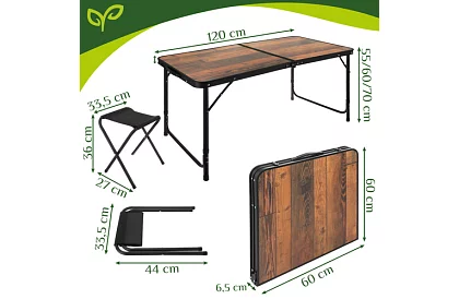 Skladací kempingový stôl 120 × 60 cm + 4 stoličky