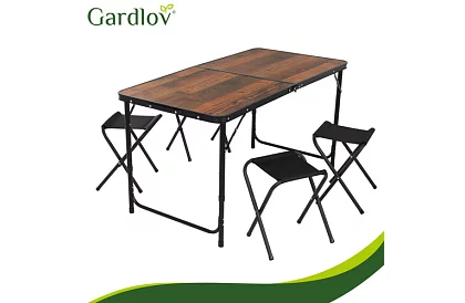 Skladací kempingový stôl 120 × 60 cm + 4 stoličky