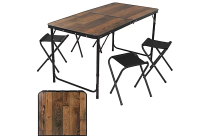 Skladací kempingový stôl 120 × 60 cm + 4 stoličky