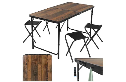 Skladací kempingový stôl 120 × 60 cm + 4 stoličky