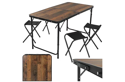 Skladací kempingový stôl 120 × 60 cm + 4 stoličky