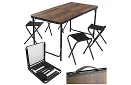 Skladací kempingový stôl 120 × 60 cm + 4 stoličky