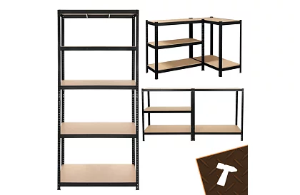 Skladový čierny regál – 5 políc, 220 × 100 × 45 cm