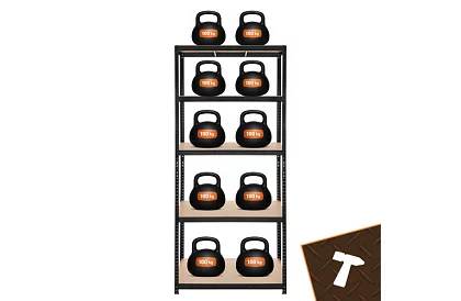 Skladový čierny regál – 5 políc, 220 × 100 × 45 cm