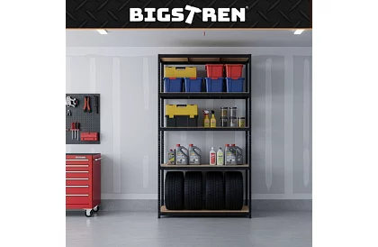 Skladový čierny regál – 5 políc, 220 × 100 × 45 cm