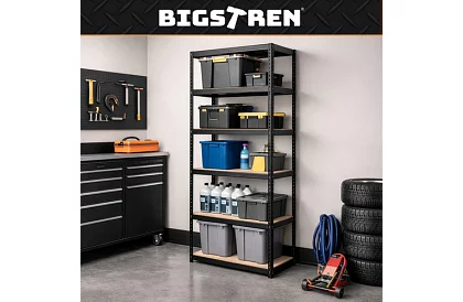 Skladový čierny regál – 5 políc, 220 × 100 × 45 cm