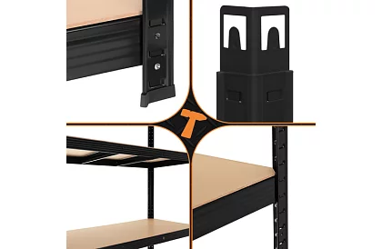 Skladový čierny regál – 5 políc, 220 × 100 × 45 cm