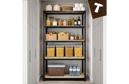 Skladový čierny regál – 5 políc, 220 × 100 × 45 cm