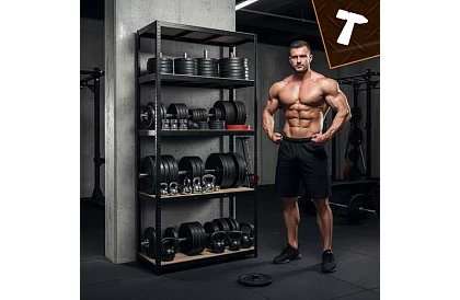 Skladový čierny regál – 5 políc, 220 × 100 × 45 cm