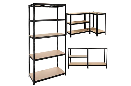 Skladový čierny regál – 5 políc, 220 × 100 × 45 cm