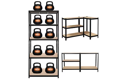 Skladový čierny regál – 5 políc, 220 × 100 × 45 cm