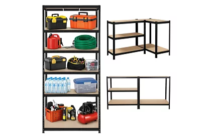 Skladový čierny regál – 5 políc, 220 × 100 × 45 cm