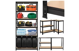 Skladový čierny regál – 5 políc, 220 × 100 × 45 cm