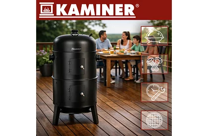 Záhradný gril s udírňou na drevené uhlie - 2 rošty, 8 háčikov