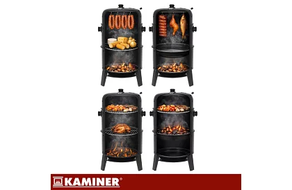 Záhradný gril s udírňou na drevené uhlie - 2 rošty, 8 háčikov