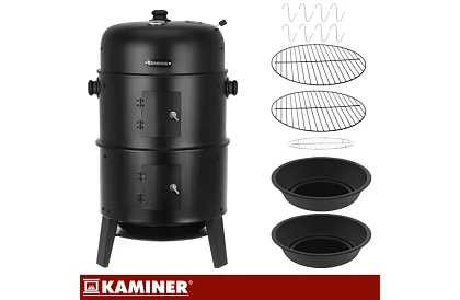 Záhradný gril s udírňou na drevené uhlie - 2 rošty, 8 háčikov