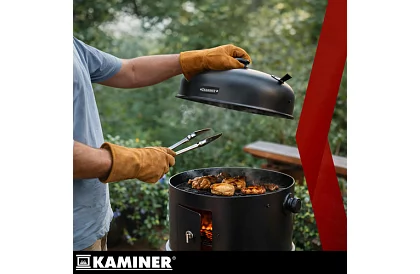 Záhradný gril s udírňou na drevené uhlie - 2 rošty, 8 háčikov