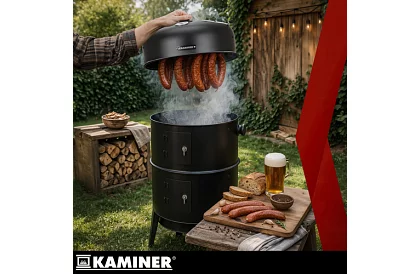 Záhradný gril s udírňou na drevené uhlie - 2 rošty, 8 háčikov