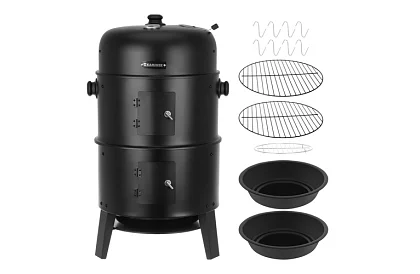 Záhradný gril s udírňou na drevené uhlie - 2 rošty, 8 háčikov