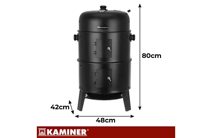 Záhradný gril s udírňou na drevené uhlie - 2 rošty, 8 háčikov