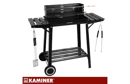 Záhradný gril na drevené uhlie s horným roštom na grilovanie