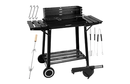 Záhradný gril na drevené uhlie s horným roštom na grilovanie