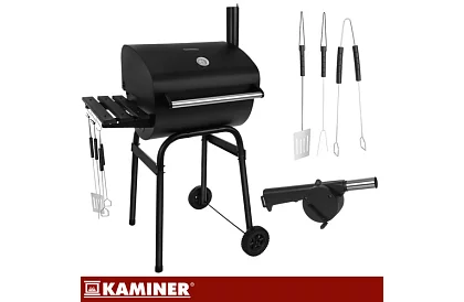 Záhradný gril s teplomerom na drevené uhlie + príslušenstvo