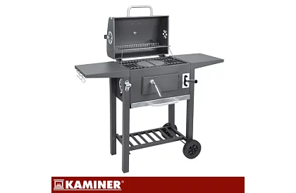 Záhradný gril s liatinovým roštom, krytom - na drevené uhlie