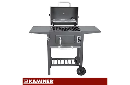 Záhradný gril s liatinovým roštom, krytom - na drevené uhlie