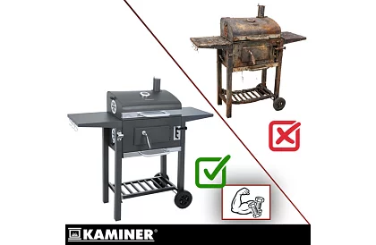 Záhradný gril s liatinovým roštom, krytom - na drevené uhlie
