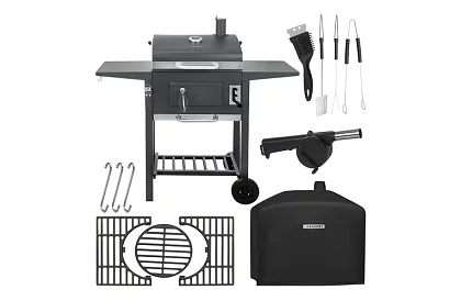 Záhradný gril s liatinovým roštom, krytom - na drevené uhlie