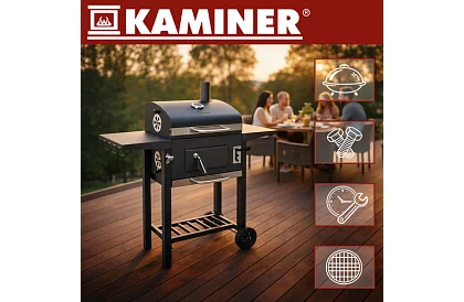 Záhradný gril s liatinovým roštom, krytom - na drevené uhlie