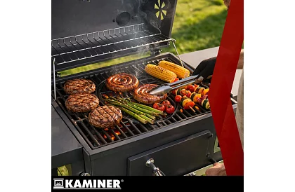 Záhradný gril s liatinovým roštom, krytom - na drevené uhlie