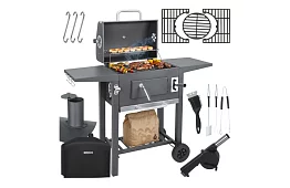 Záhradný gril s liatinovým roštom, krytom - na drevené uhlie