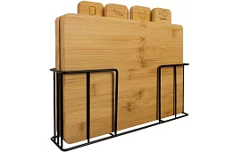 Sada 4 bambusových krájacích a servírovacích dosiek + stojan