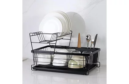 Odkapávač na riad – dvojúrovňový, čierny