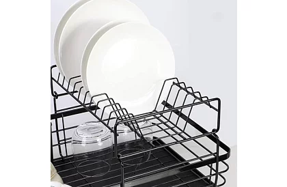 Odkapávač na riad – dvojúrovňový, čierny