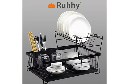 Odkapávač na riad – dvojúrovňový, čierny