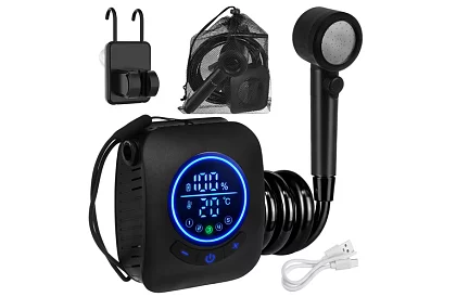 Kempingová sprcha s LCD a pumpou 8000 mAh – dobíjacia