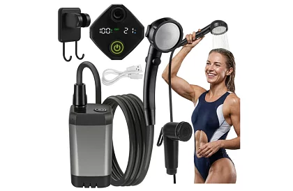 Kempingová sprcha s LCD a pumpou 6000 mAh – dobíjacia