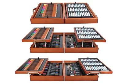 Výtvarná sada na maľovanie v drevenom puzdre – 177 kusov